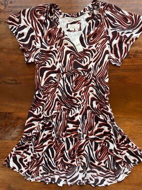 NWT Anthropologie V-Neck  A-Line Short Sleeve  Mini Dress Women Size S